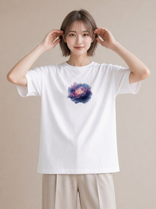 半袖Tシャツ レディース 双子座 星空 宇宙 イラスト 水彩風 カフェ服 クリスマス 白T YMAZO