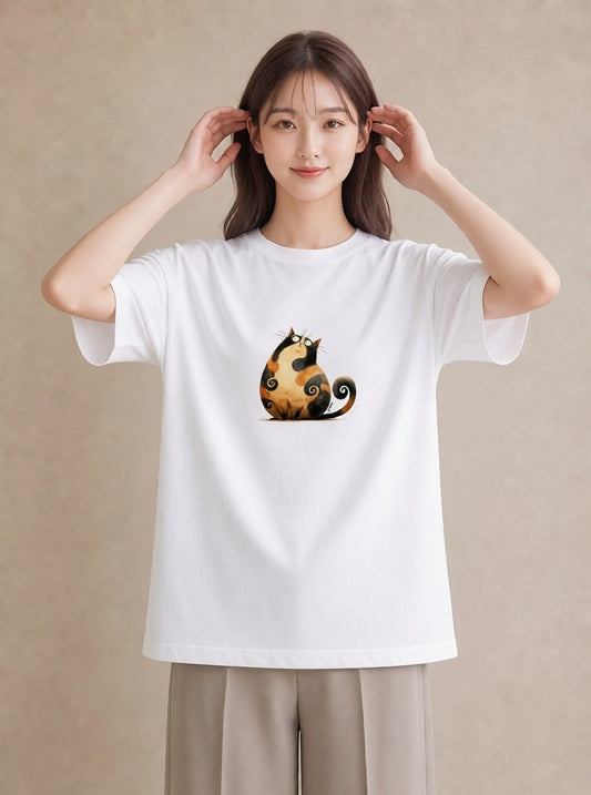 半袖Tシャツ レディース エキゾチックショートヘア 猫 ねこ イラスト 北欧風 週末コーデ 敬老の日 白T YMAZO