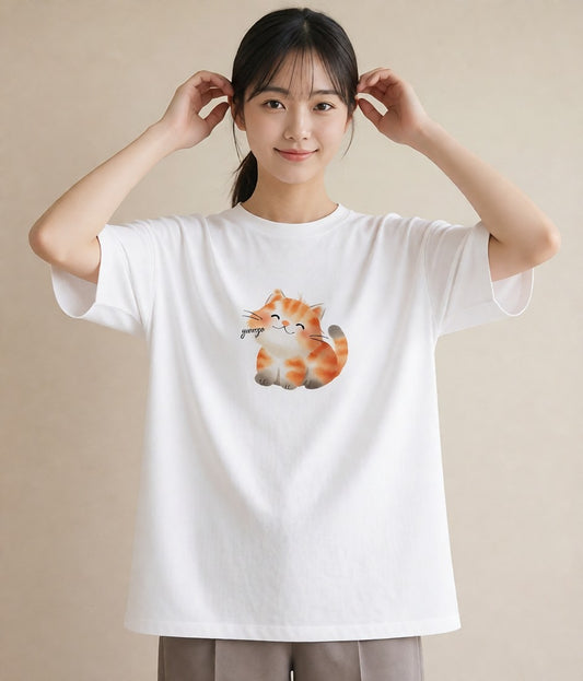 デザインTシャツ レディース 三毛猫 みけねこ 三毛 猫 ねこ イラスト ニュアンス 女性向けギフト 散歩 白T YMAZO