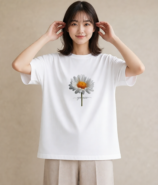 プリントTシャツ レディース マーガレット 花 花柄 イラスト デート 帰省 白T YMAZO