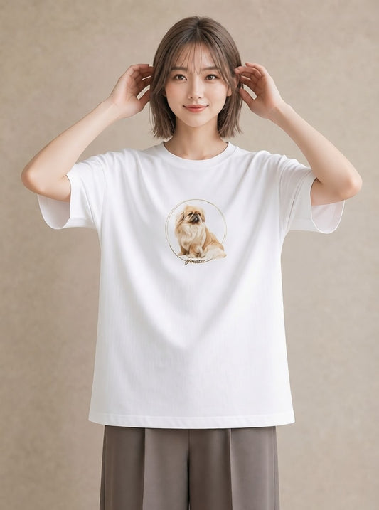 グラフィックTシャツ レディース 狆 犬 いぬ イラスト ヴィンテージ風 女性 旅行用 白T YMAZO