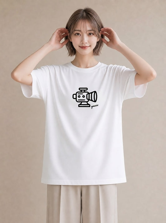 Tシャツ レディース カメラ フィルムカメラ レトロカメラ イラスト こなれ感 春服 ミセス 白T YMAZO