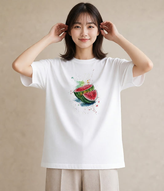 デザインTシャツ レディース すいか 食べ物 フード イラスト 個性的 旅行 母娘コーデ 白T YMAZO