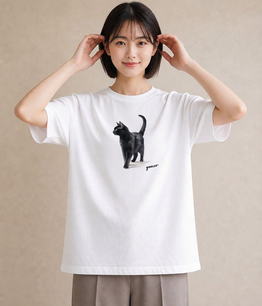 デザインTシャツ レディース サビ猫 猫 ねこ イラスト カフェコーデ 送別ギフト 通勤 白T YMAZO
