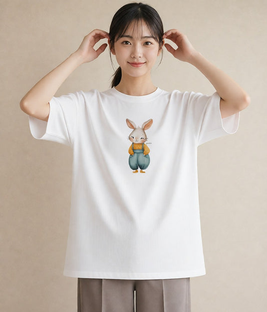 プリントTシャツ レディース うさぎ ウサギ ラビット ペット 動物 イラスト きれいめカジュアル 週末コーデ 敬老の日 白T YMAZO