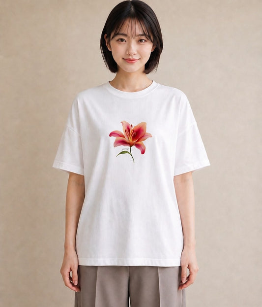 半袖Tシャツ レディース 彼岸花 花 花柄 イラスト ラフ カジュアルコーデ 買い物 白T YMAZO