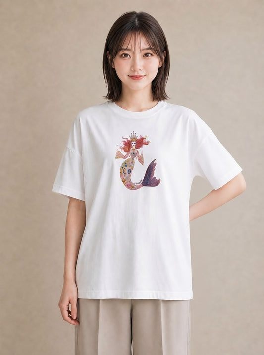 Tシャツ レディース 人魚 海の生き物 海 イラスト シンプル ミセス 春コーデ 白T YMAZO