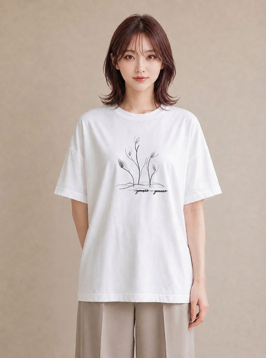 半袖Tシャツ レディース 観葉植物 ボタニカル 植物 イラスト ミニマル 自分用 ルームウェア 白T YMAZO