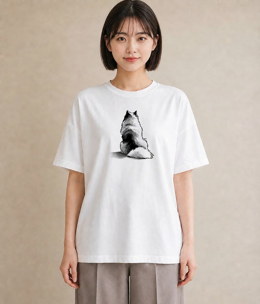 グラフィックTシャツ レディース サモエド 犬 いぬ イラスト 線画 カジュアルコーデ 買い物 白T YMAZO