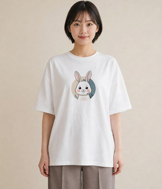 デザインTシャツ レディース うさちゃん ペット 動物 イラスト ユニーク ホワイトデー 春服 白T YMAZO