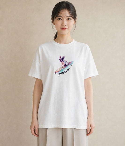 プリントTシャツ レディース フレンチブルドッグ フレブル 犬 いぬ イラスト ヴィンテージ風 社会人 女性 白T
