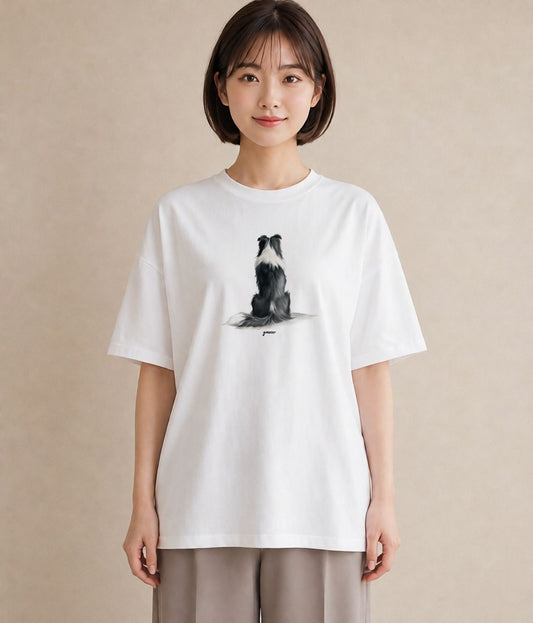 グラフィックTシャツ レディース ボーダーコリー 犬 いぬ イラスト シック デイリーウェア 休日 白T YMAZO