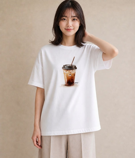 半袖Tシャツ レディース エスプレッソ 食べ物 フード イラスト ボタニカル ママ カフェ服 白T YMAZO