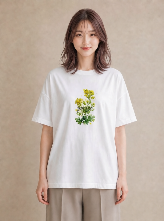 プリントTシャツ レディース ミモザ 花 花柄 イラスト 個性的 デート 帰省 白T YMAZO