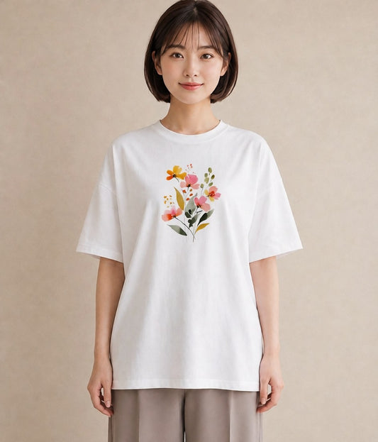 Tシャツ レディース ミモザ 花 花柄 イラスト カジュアル 春コーデ 姉妹 白T YMAZO
