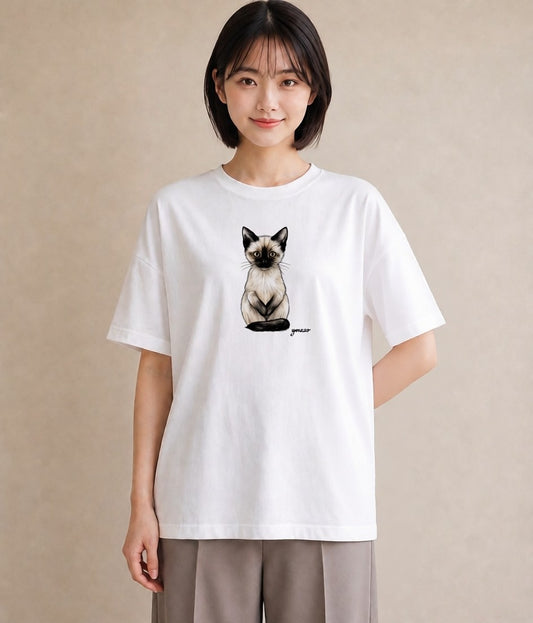 デザインTシャツ レディース ラグドール 猫 ねこ イラスト ミニマル 自分用 ルームウェア 白T YMAZO