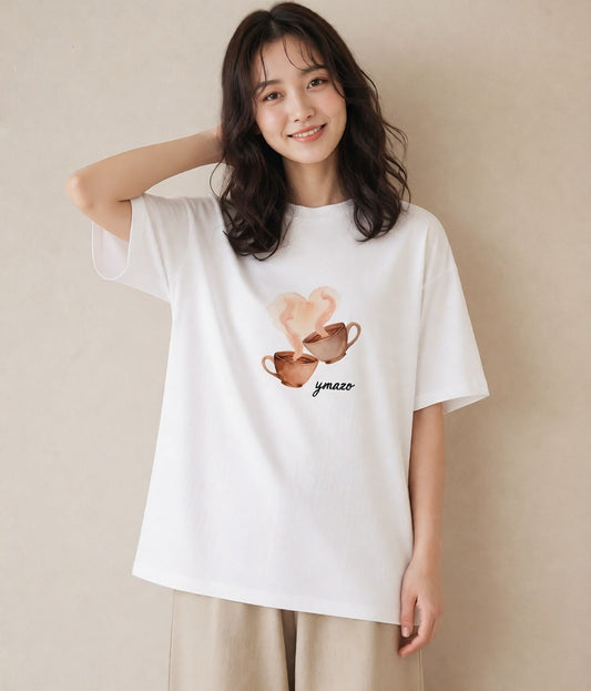 プリントTシャツ レディース コーヒー 珈琲 カフェ 食べ物 フード イラスト レトロ 旅行 母娘コーデ 白T YMAZO