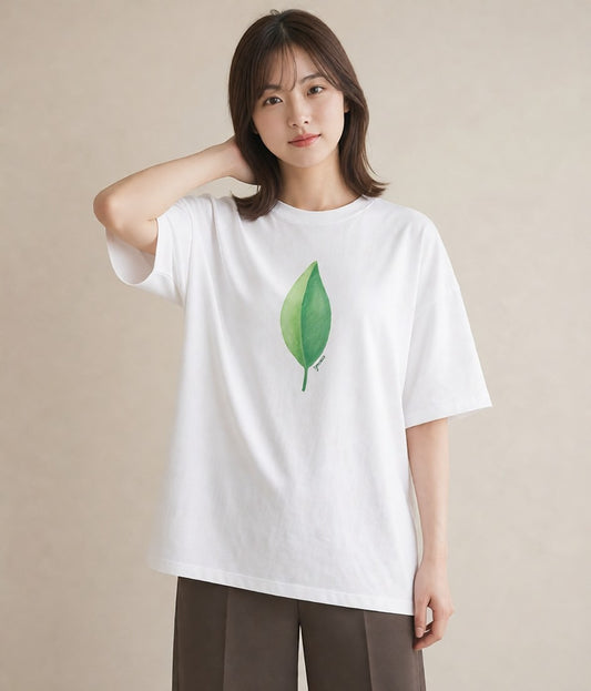 プリントTシャツ レディース シダ 植物 ボタニカル イラスト アート風 ビーチ デイリーウェア 白T YMAZO