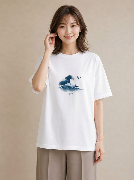 半袖Tシャツ レディース 海 星空 宇宙 イラスト 春服 ミセス 白T YMAZO