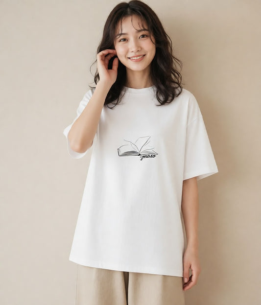 プリントTシャツ レディース 本 読書 ブック イラスト レトロ 敬老の日 ホワイトデー 白T YMAZO