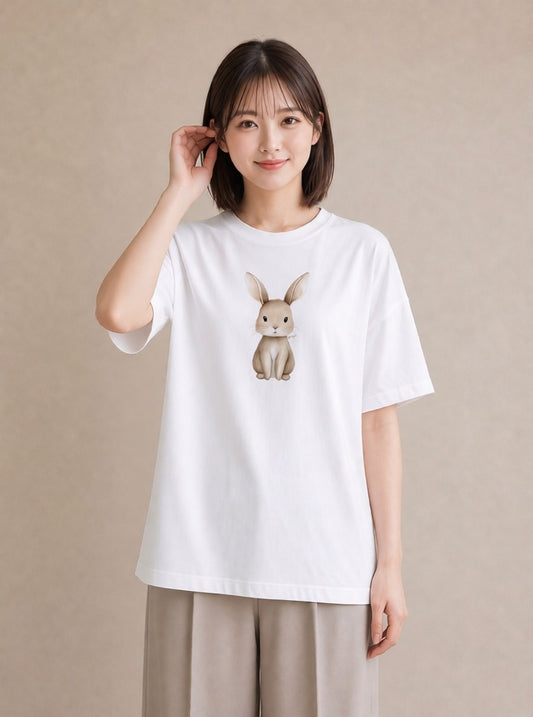 Tシャツ レディース ライオンラビット ペット 動物 イラスト ニュアンス 母の日 ビーチ 白T YMAZO