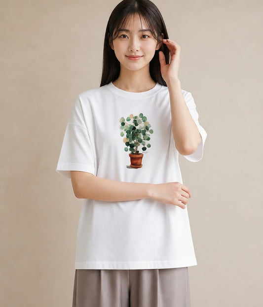 グラフィックTシャツ レディース 夕暮れ バルコニー 夕焼け ナチュラル アンティーク イラスト お洒落 クリスマス 旅行 白T YMAZO