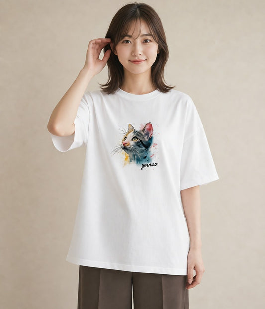 Tシャツ レディース ベンガル 猫 ねこ イラスト モード 誕生日プレゼント 綿100 白T YMAZO