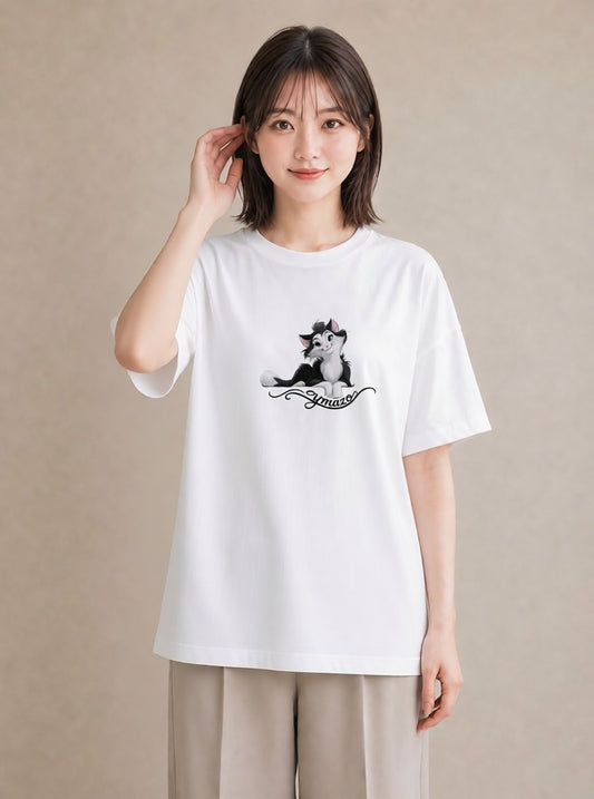 デザインTシャツ レディース 靴下猫 猫 ねこ イラスト きれいめカジュアル カフェ巡り 女子会 白T YMAZO