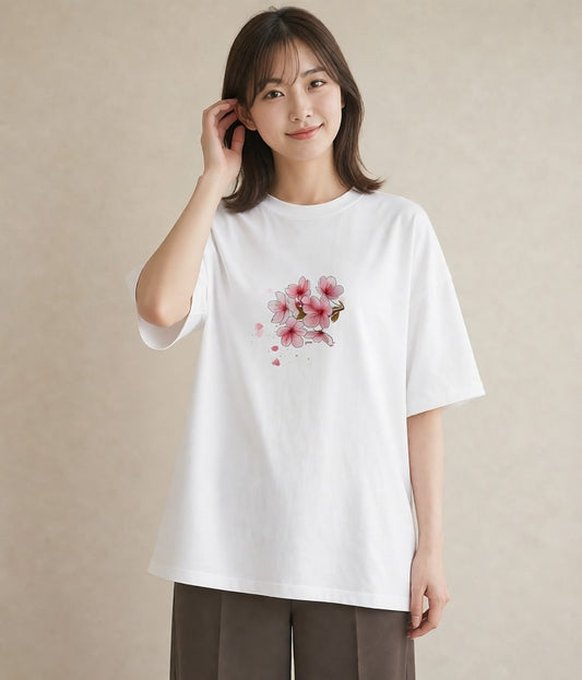 グラフィックTシャツ レディース 梅 花 花柄 イラスト 休日コーデ 自分用 ルームウェア 白T YMAZO