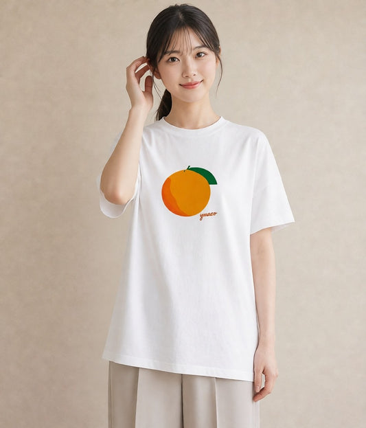 デザインTシャツ レディース みかん 食べ物 フード イラスト ラフ ルームウェア ギフト 白T YMAZO