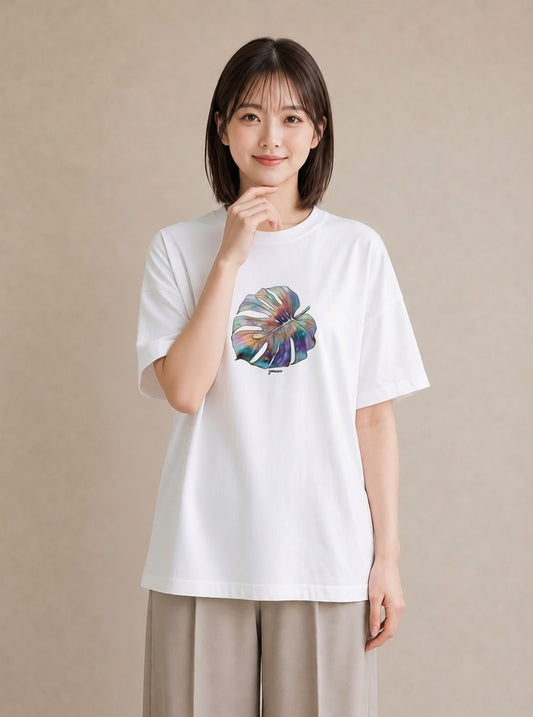 グラフィックTシャツ レディース モンステラ 植物 ボタニカル イラスト 線画 クリスマス 旅行 白T YMAZO