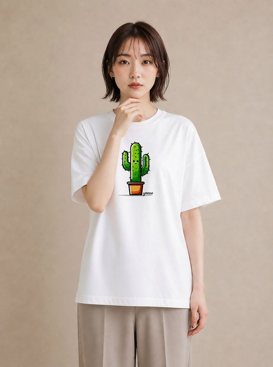 Tシャツ レディース サボテン 植物 ボタニカル イラスト 可愛い ビーチ デイリーウェア 白T YMAZO