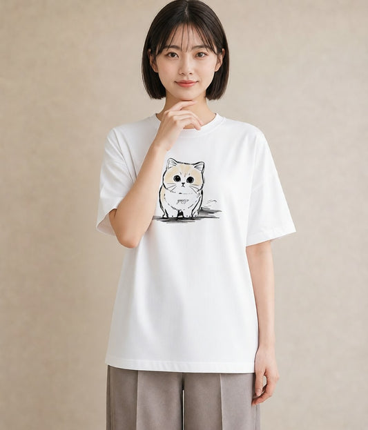 グラフィックTシャツ レディース エキゾチックショートヘア 猫 ねこ イラスト 上品 姉妹 送別ギフト 白T YMAZO