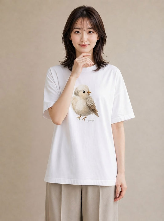グラフィックTシャツ レディース 桜文鳥 ペット 動物 イラスト 旅行コーデ 普段着 週末コーデ 白T YMAZO
