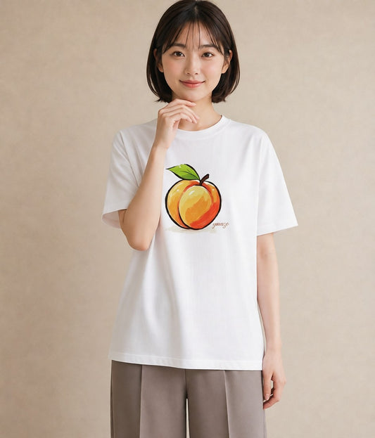 半袖Tシャツ レディース りんご 林檎 アップル 食べ物 フード イラスト ニュアンス 自分用 ルームウェア 白T YMAZO