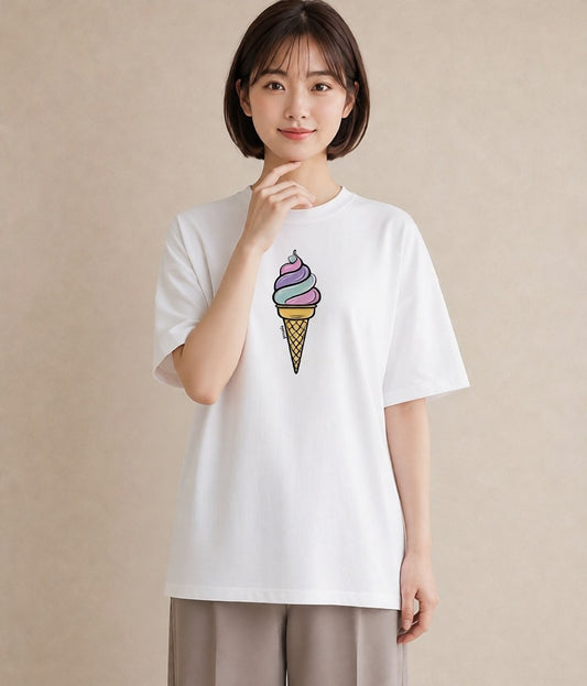 グラフィックTシャツ レディース ソフトクリーム 食べ物 フード イラスト アート風 週末コーデ 敬老の日 白T YMAZO
