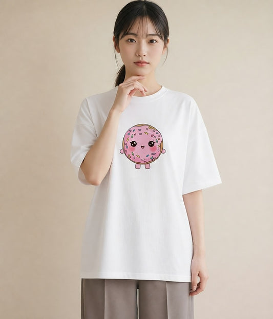 グラフィックTシャツ レディース ドーナツ 食べ物 フード イラスト 淡色 20代 カジュアルコーデ 白T YMAZO