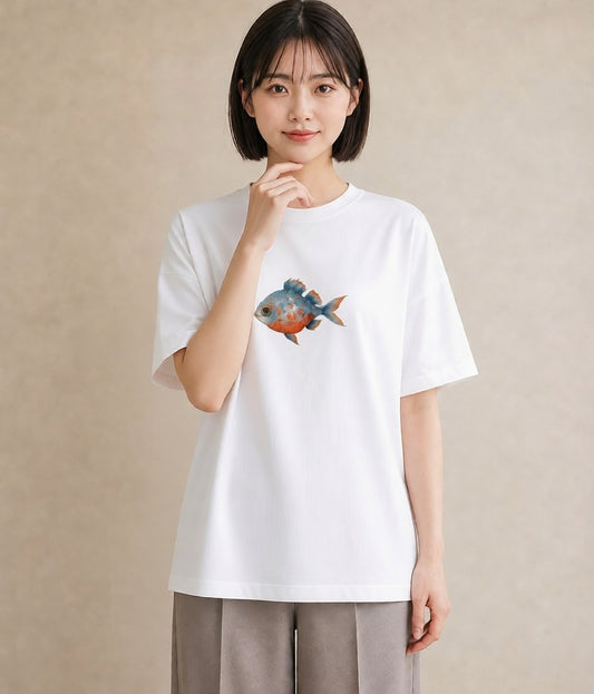 デザインTシャツ レディース 金魚 ペット 動物 イラスト 淡色 ギフト 母の日 白T YMAZO