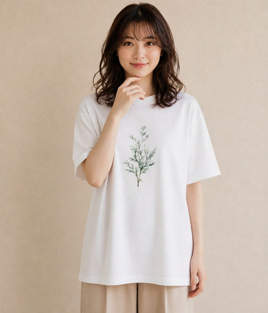 グラフィックTシャツ レディース ハーブ 植物 ボタニカル イラスト 線画 休日 ペアコーデ 白T YMAZO