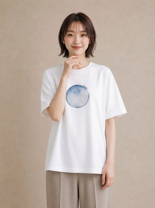 プリントTシャツ レディース 三日月 星空 宇宙 イラスト きれいめカジュアル カジュアルコーデ 買い物 白T YMAZO