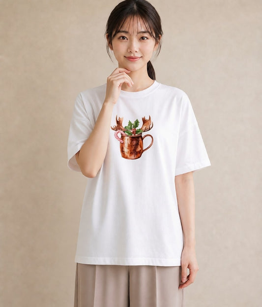 デザインTシャツ レディース ココア 食べ物 フード イラスト ポップ カフェ服 クリスマス 白T YMAZO