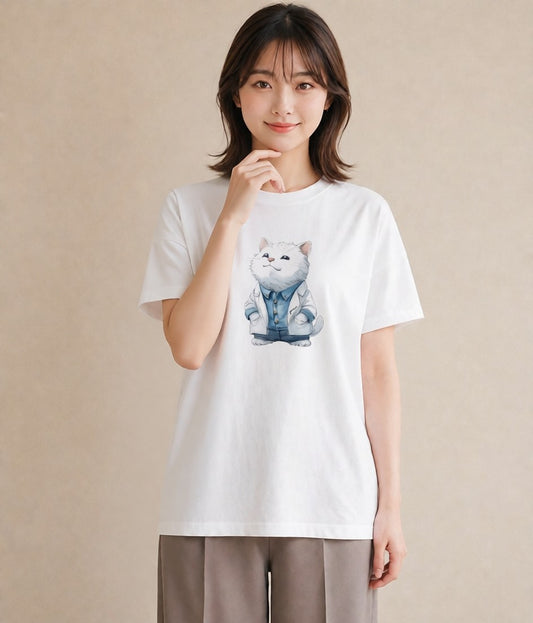 デザインTシャツ レディース アメリカンショートヘア 猫 ねこ イラスト 韓国風 綿100 デート 白T YMAZO
