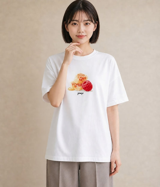 プリントTシャツ レディース はちみつ 食べ物 フード イラスト 抜け感 社会人 女性 白T YMAZO