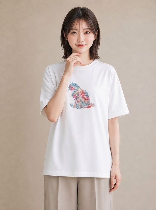 グラフィックTシャツ レディース おすわり猫 猫 ねこ イラスト ミニマル 公園 ママ 白T YMAZO