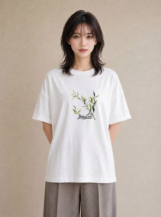 半袖Tシャツ レディース ユーカリ 植物 ボタニカル イラスト ゆるコーデ 誕生日プレゼント 綿100 白T YMAZO