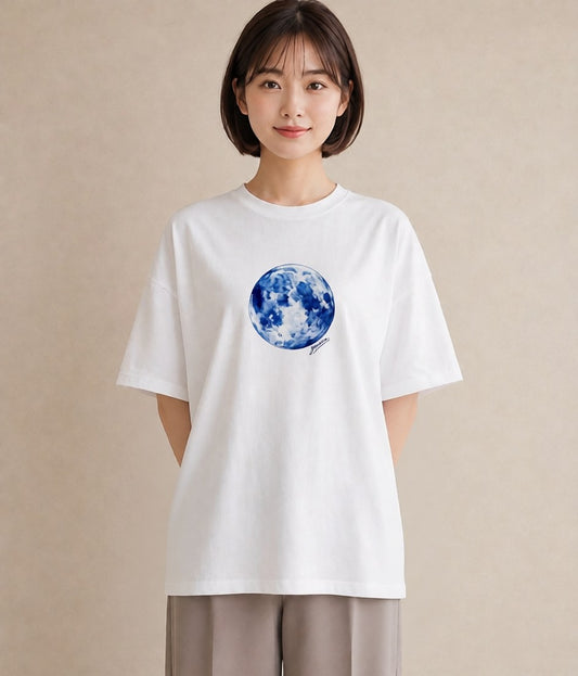 半袖Tシャツ レディース 三日月 星空 宇宙 イラスト カフェコーデ 旅行 母娘コーデ 白T YMAZO