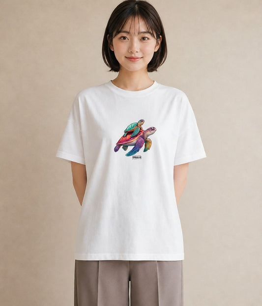 半袖Tシャツ レディース カメ ペット 動物 イラスト シンプル 春服 ミセス 白T YMAZO