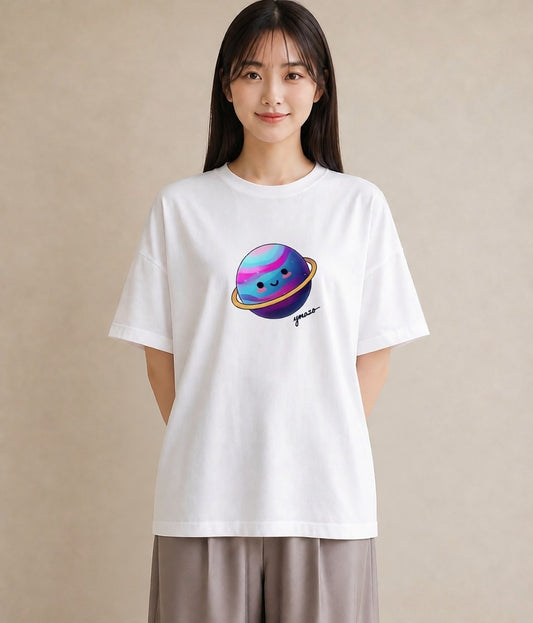 Tシャツ レディース 惑星 星空 宇宙 イラスト ミニマル 通勤 在宅 白T YMAZO