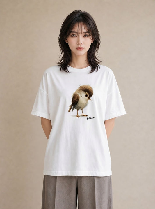 半袖Tシャツ レディース 文鳥 ペット 動物 イラスト 可愛い 旅行用 海 白T YMAZO