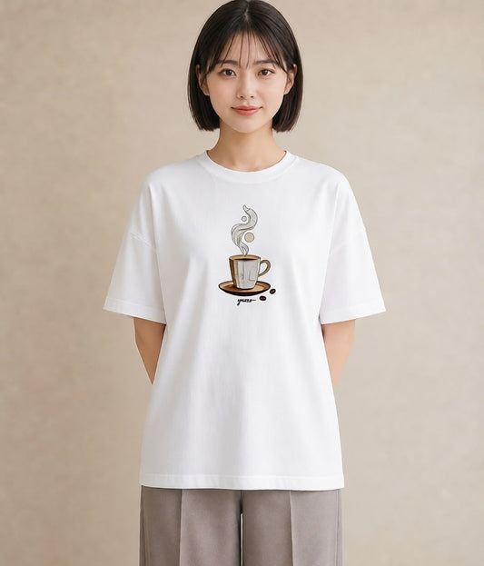 半袖Tシャツ レディース カフェラテ 食べ物 フード イラスト フェミニン ホワイトデー 春服 白T YMAZO